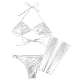 Lingerie Set with Bra, Panties and Leg Sleeves / Hot Shiny Bikini Set / Sexy Underwear for Women - EVE's SECRETS