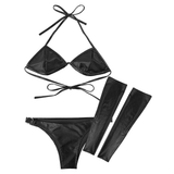 Lingerie Set with Bra, Panties and Leg Sleeves / Hot Shiny Bikini Set / Sexy Underwear for Women - EVE's SECRETS