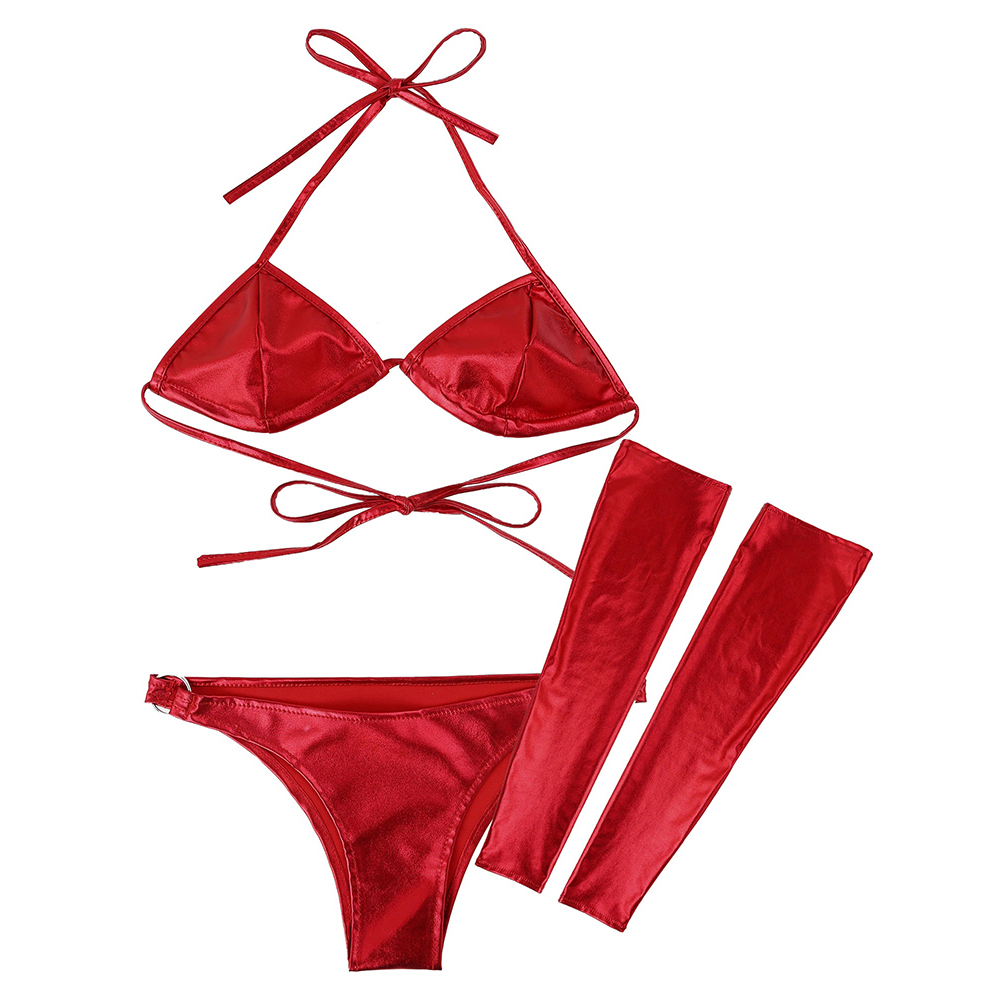 Lingerie Set with Bra, Panties and Leg Sleeves / Hot Shiny Bikini Set / Sexy Underwear for Women - EVE's SECRETS