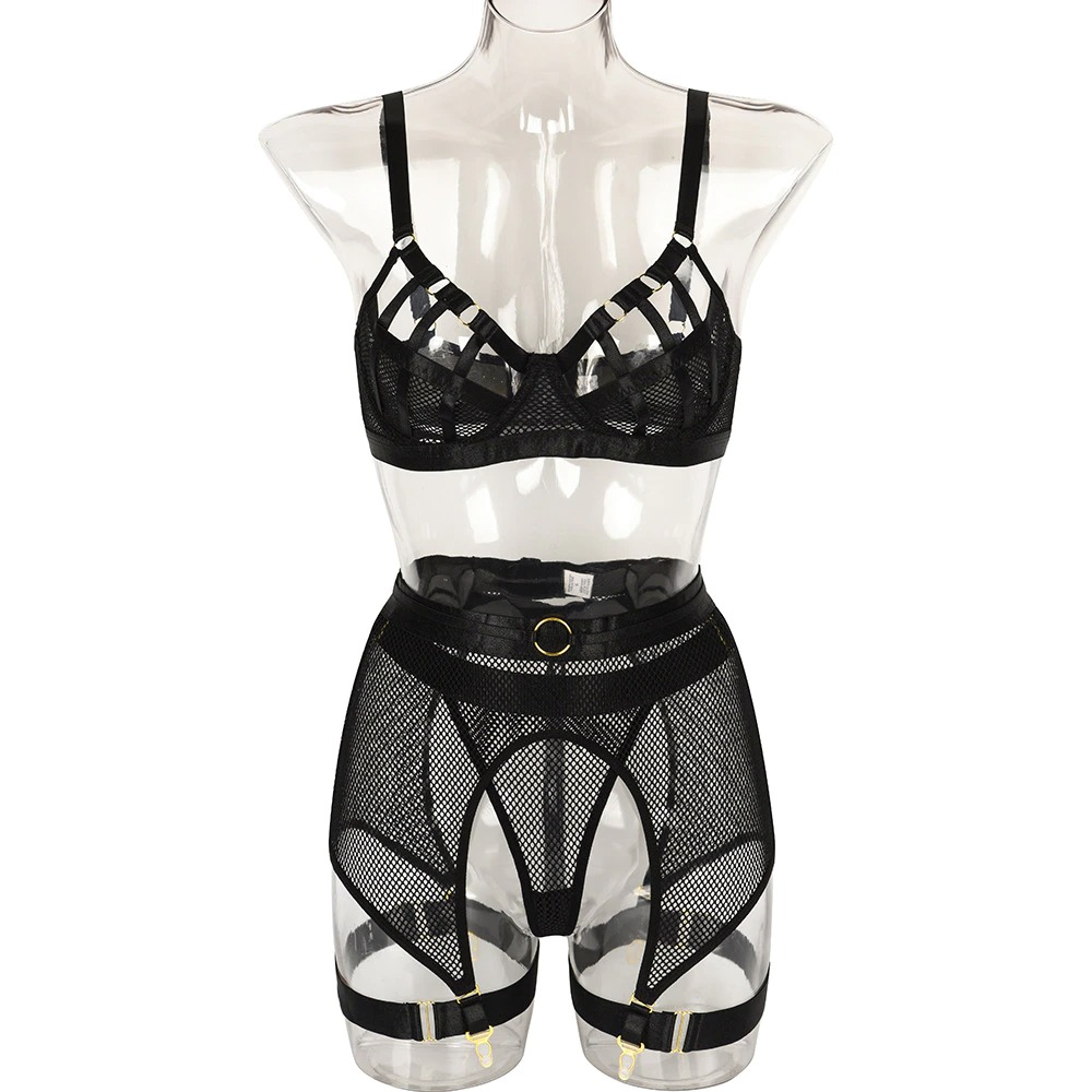 Luxury Hollow Out Exotic Sets With Garters / Sexy Hot Transparent Lingerie / Erotic Female Set - EVE's SECRETS