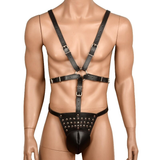 Male Black BDSM Bondage with Rivets / Chastity Pants / PU Leather Sexy Clothing - EVE's SECRETS