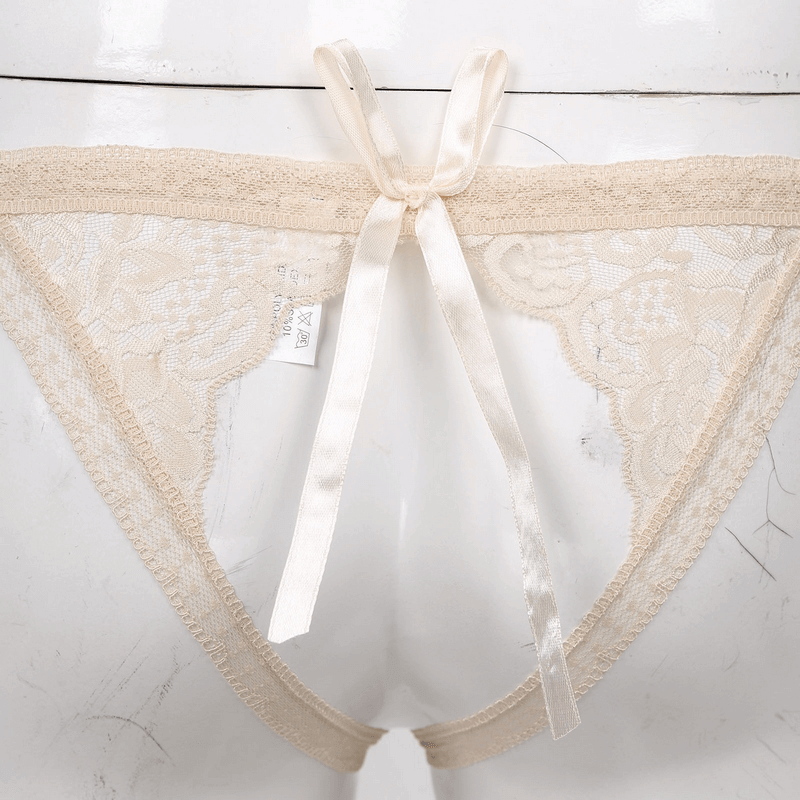 Male Low Rise Crotchless Lingerie / Lace Briefs Elastic Bulge Pouch / Open Butt Bowknot Underwear - EVE's SECRETS