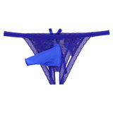 Male Low Rise Crotchless Lingerie / Lace Briefs Elastic Bulge Pouch / Open Butt Bowknot Underwear - EVE's SECRETS
