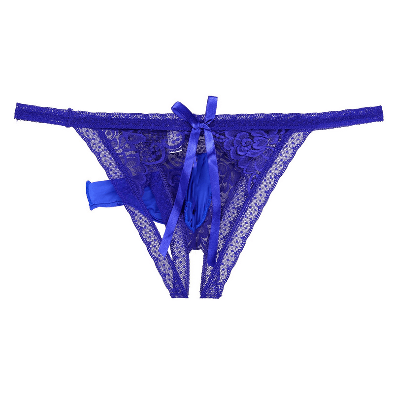 Male Low Rise Crotchless Lingerie / Lace Briefs Elastic Bulge Pouch / Open Butt Bowknot Underwear - EVE's SECRETS