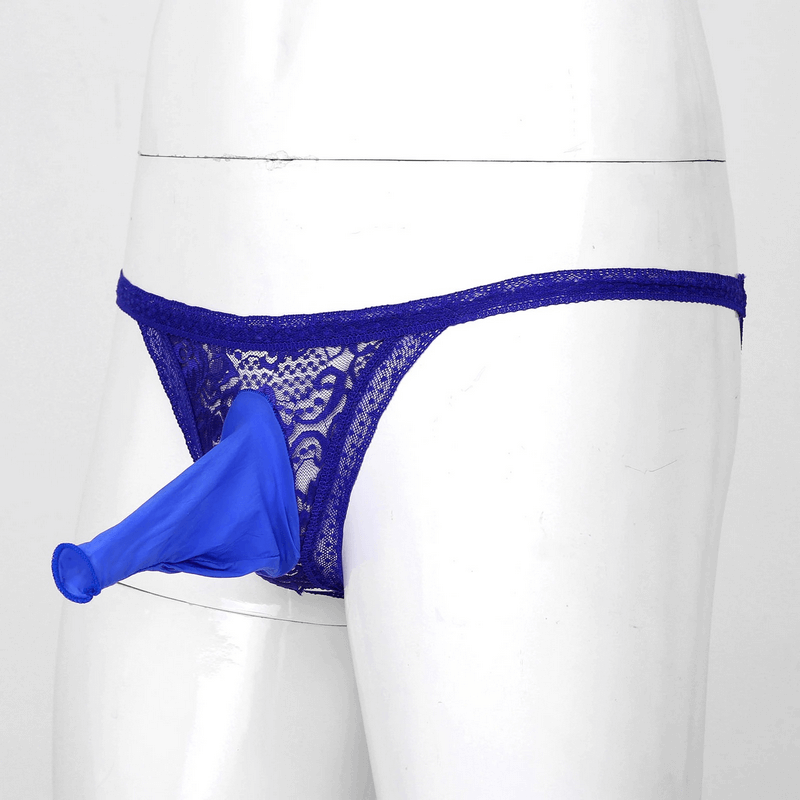 Male Low Rise Crotchless Lingerie / Lace Briefs Elastic Bulge Pouch / Open Butt Bowknot Underwear - EVE's SECRETS