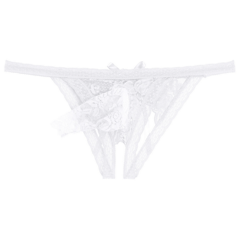 Male Low Rise Crotchless Lingerie / Lace Briefs Elastic Bulge Pouch / Open Butt Bowknot Underwear - EVE's SECRETS