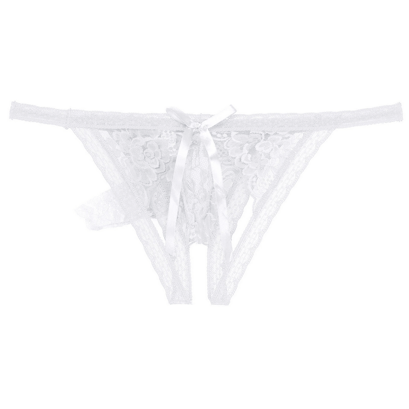 Male Low Rise Crotchless Lingerie / Lace Briefs Elastic Bulge Pouch / Open Butt Bowknot Underwear - EVE's SECRETS