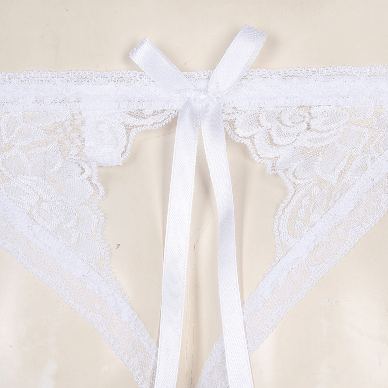 Male Low Rise Crotchless Lingerie / Lace Briefs Elastic Bulge Pouch / Open Butt Bowknot Underwear - EVE's SECRETS