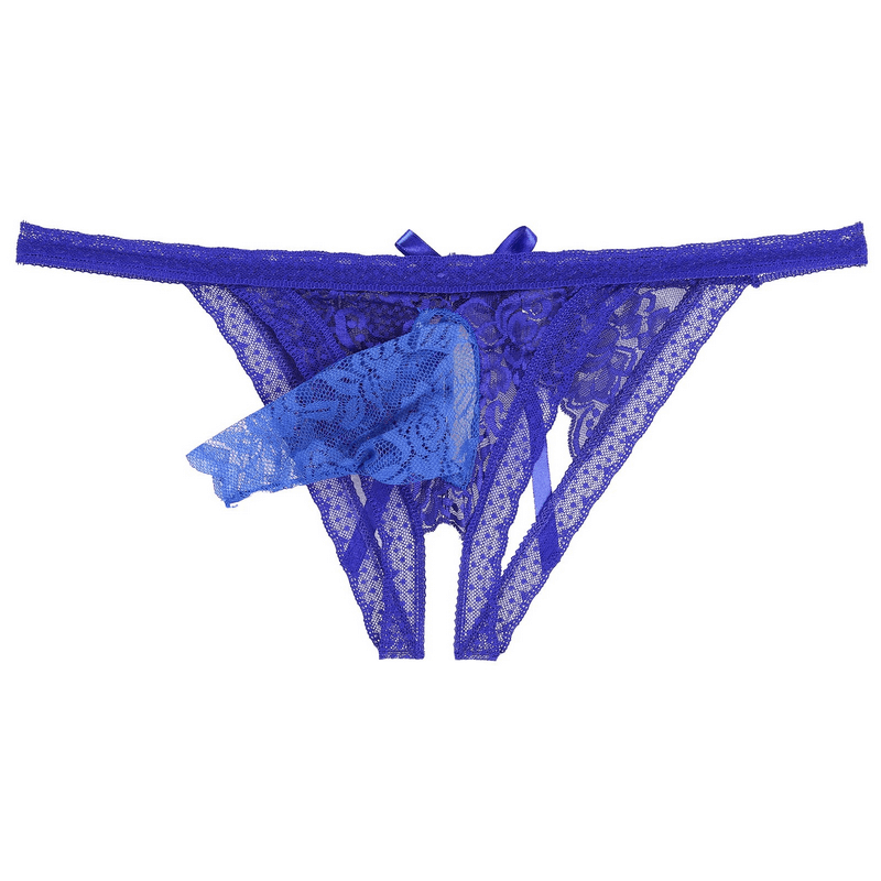 Male Low Rise Crotchless Lingerie / Lace Briefs Elastic Bulge Pouch / Open Butt Bowknot Underwear - EVE's SECRETS