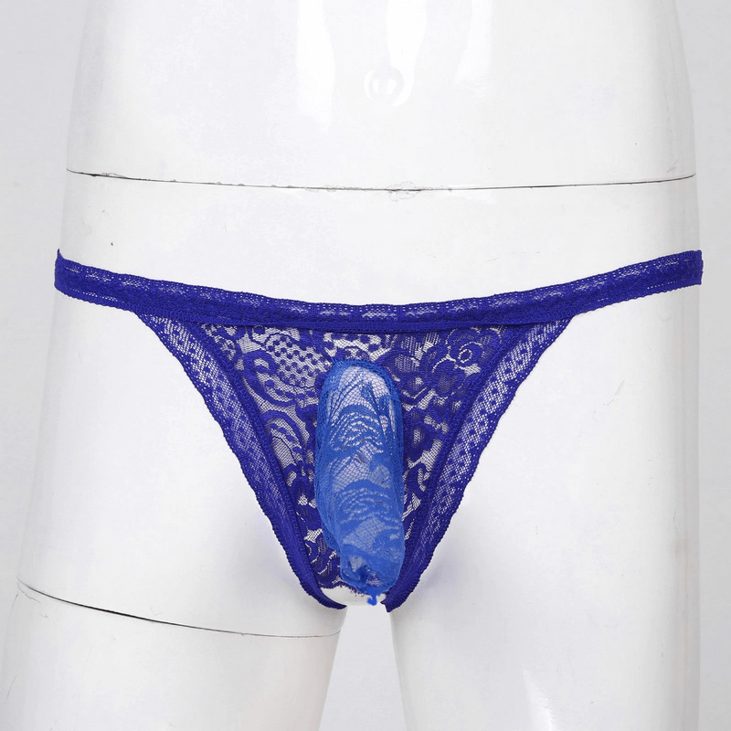 Male Low Rise Crotchless Lingerie / Lace Briefs Elastic Bulge Pouch / Open Butt Bowknot Underwear - EVE's SECRETS