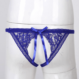 Male Low Rise Crotchless Lingerie / Lace Briefs Elastic Bulge Pouch / Open Butt Bowknot Underwear - EVE's SECRETS