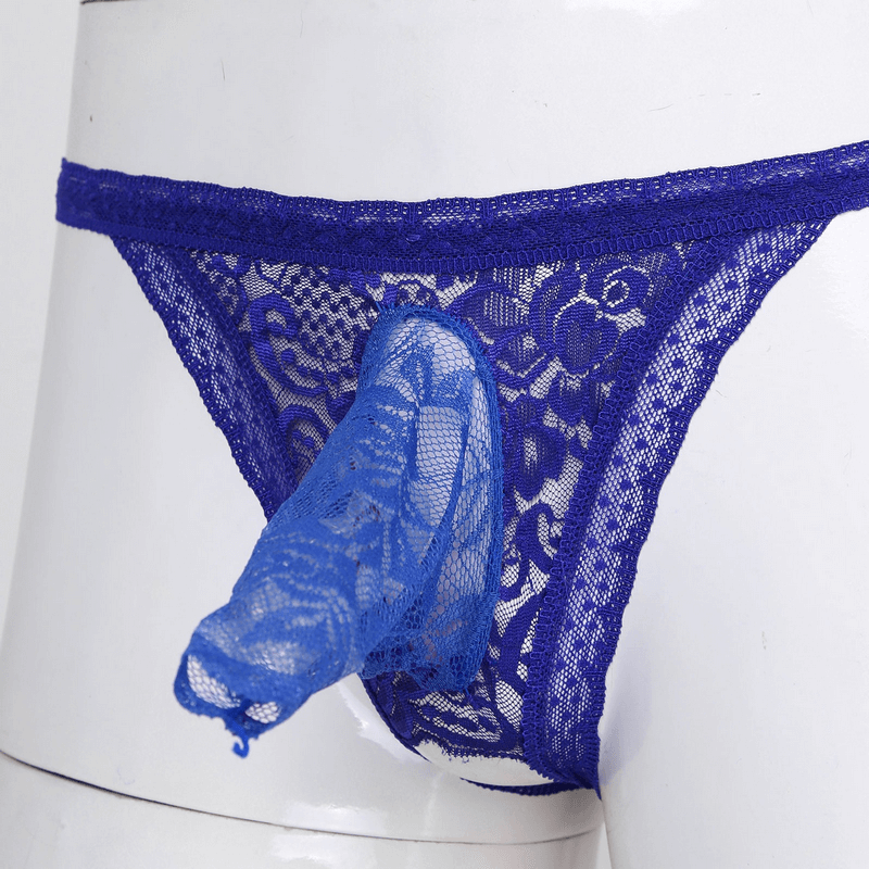 Male Low Rise Crotchless Lingerie / Lace Briefs Elastic Bulge Pouch / Open Butt Bowknot Underwear - EVE's SECRETS