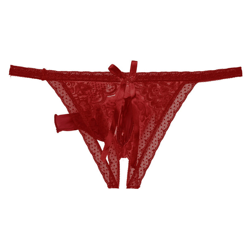 Male Low Rise Crotchless Lingerie / Lace Briefs Elastic Bulge Pouch / Open Butt Bowknot Underwear - EVE's SECRETS