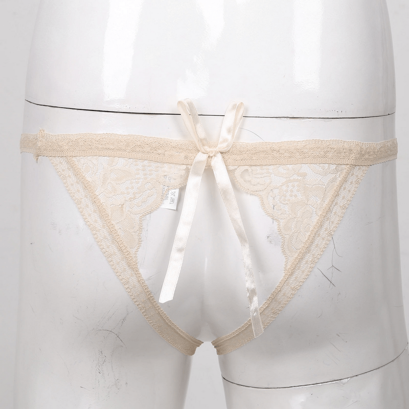 Male Low Rise Crotchless Lingerie / Lace Briefs Elastic Bulge Pouch / Open Butt Bowknot Underwear - EVE's SECRETS