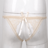 Male Low Rise Crotchless Lingerie / Lace Briefs Elastic Bulge Pouch / Open Butt Bowknot Underwear - EVE's SECRETS