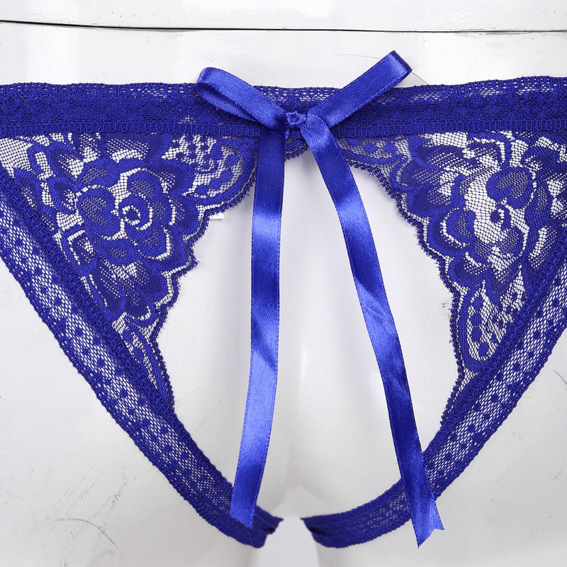 Male Low Rise Crotchless Lingerie / Lace Briefs Elastic Bulge Pouch / Open Butt Bowknot Underwear - EVE's SECRETS