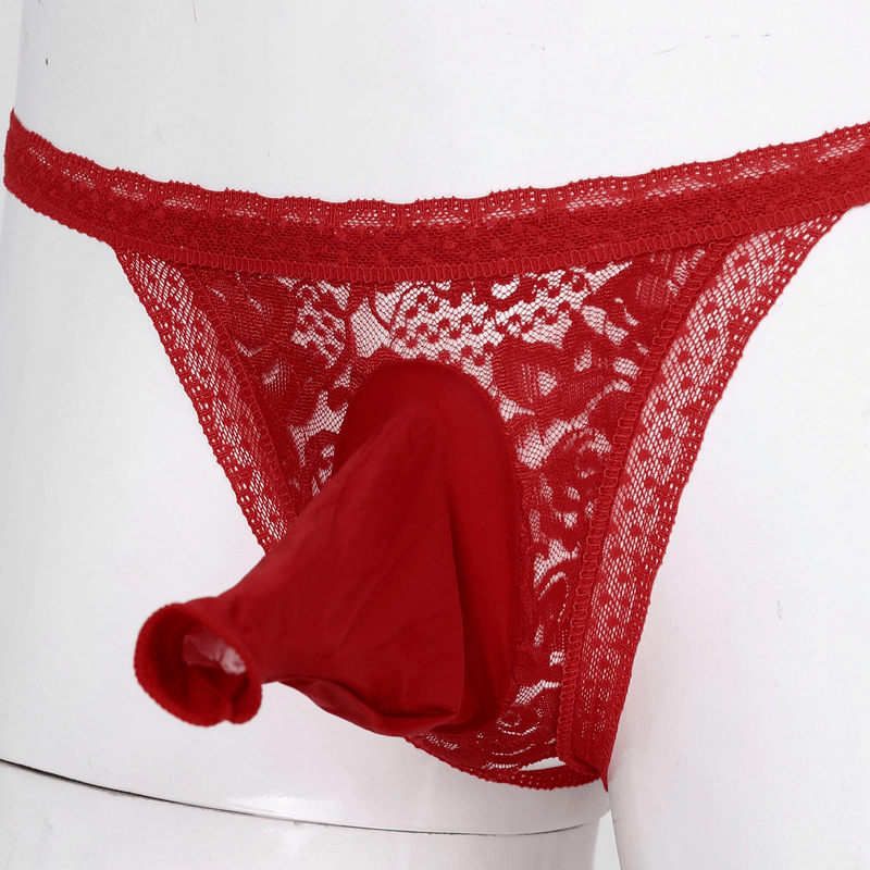Male Low Rise Crotchless Lingerie / Lace Briefs Elastic Bulge Pouch / Open Butt Bowknot Underwear - EVE's SECRETS