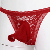 Male Low Rise Crotchless Lingerie / Lace Briefs Elastic Bulge Pouch / Open Butt Bowknot Underwear - EVE's SECRETS