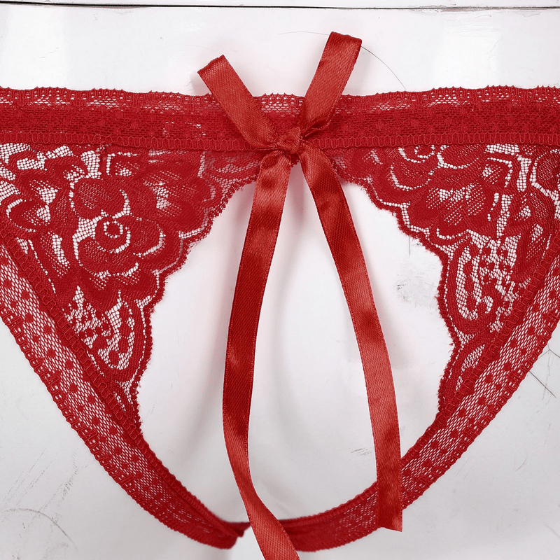 Male Low Rise Crotchless Lingerie / Lace Briefs Elastic Bulge Pouch / Open Butt Bowknot Underwear - EVE's SECRETS