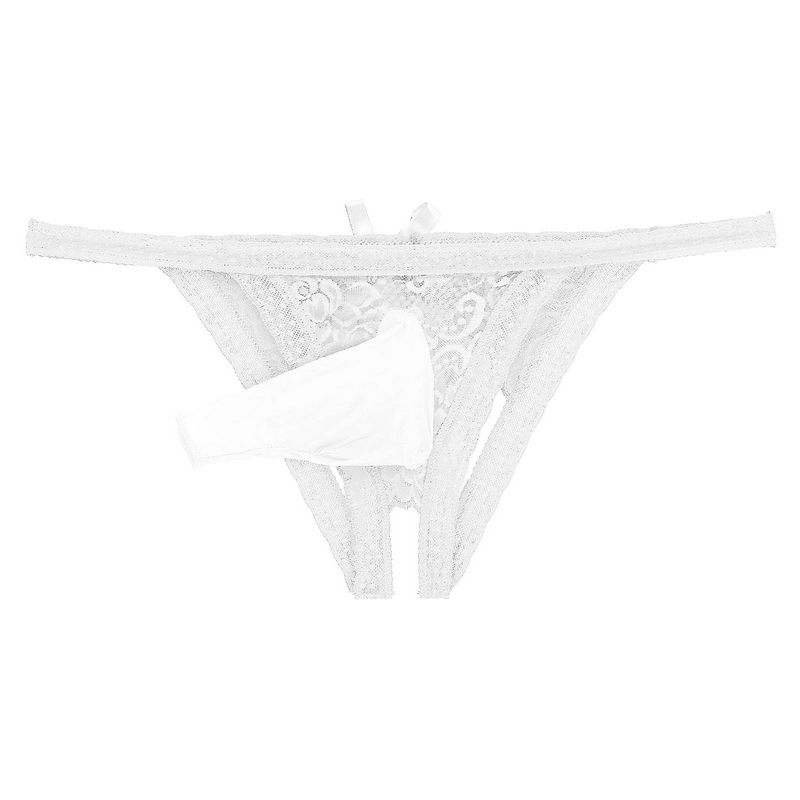 Male Low Rise Crotchless Lingerie / Lace Briefs Elastic Bulge Pouch / Open Butt Bowknot Underwear - EVE's SECRETS