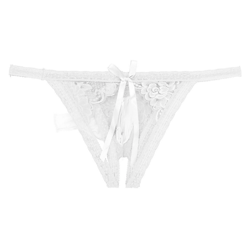 Male Low Rise Crotchless Lingerie / Lace Briefs Elastic Bulge Pouch / Open Butt Bowknot Underwear - EVE's SECRETS