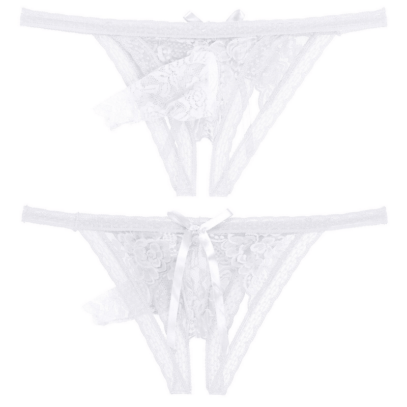 Male Low Rise Crotchless Lingerie / Lace Briefs Elastic Bulge Pouch / Open Butt Bowknot Underwear - EVE's SECRETS