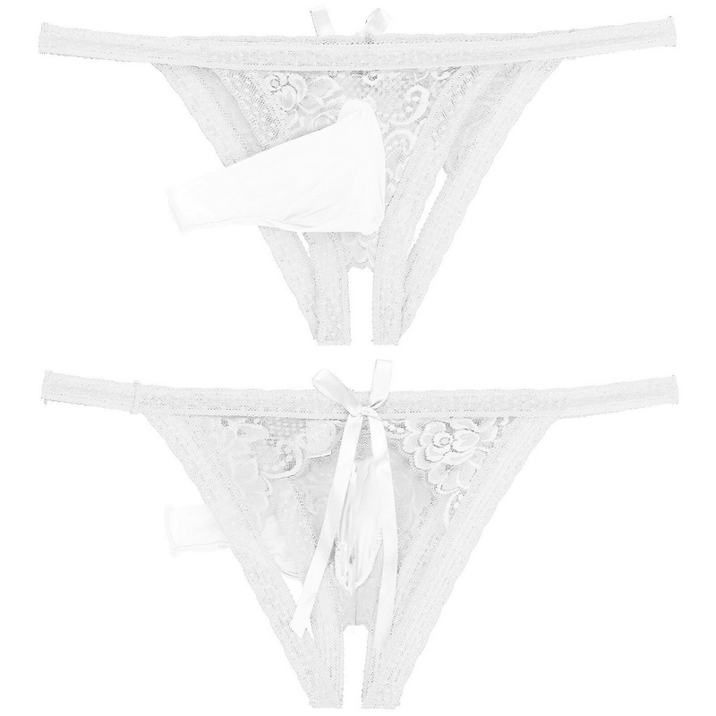 Male Low Rise Crotchless Lingerie / Lace Briefs Elastic Bulge Pouch / Open Butt Bowknot Underwear - EVE's SECRETS