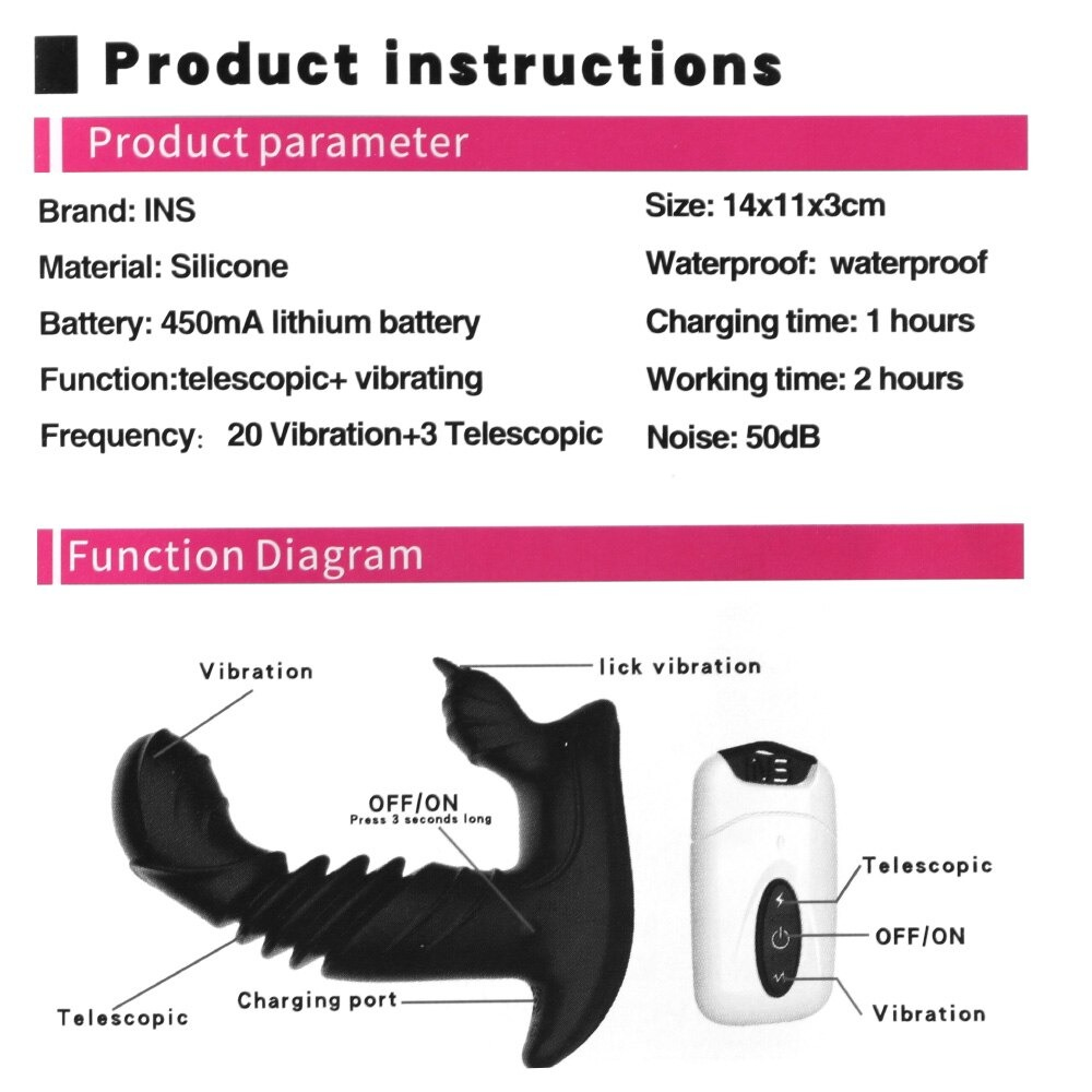 Male Prostate Massage Vibrator / Automatic Telescopic Butt Plugs with Remote Control - EVE's SECRETS