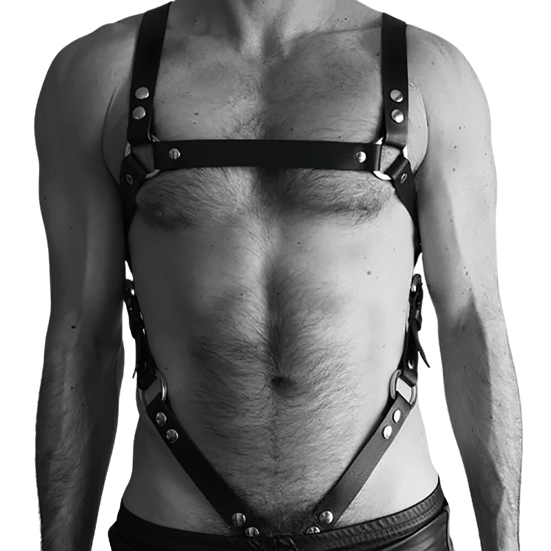 Male PU Leather Body Harness / Men's Black Adjustable Shoulder Belts - EVE's SECRETS