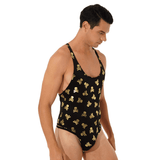 Male Bodysuit with Lip and Skull Print / U-Neck Sleeveless High-Cut Leotard / Men's Sexy Underwear - EVE's SECRETS