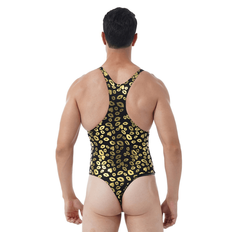 Male Bodysuit with Lip and Skull Print / U-Neck Sleeveless High-Cut Leotard / Men's Sexy Underwear - EVE's SECRETS