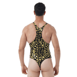 Male Bodysuit with Lip and Skull Print / U-Neck Sleeveless High-Cut Leotard / Men's Sexy Underwear - EVE's SECRETS