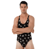 Male Bodysuit with Lip and Skull Print / U-Neck Sleeveless High-Cut Leotard / Men's Sexy Underwear - EVE's SECRETS