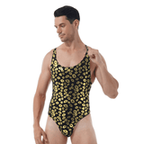Male Bodysuit with Lip and Skull Print / U-Neck Sleeveless High-Cut Leotard / Men's Sexy Underwear - EVE's SECRETS