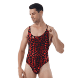 Male Bodysuit with Lip and Skull Print / U-Neck Sleeveless High-Cut Leotard / Men's Sexy Underwear - EVE's SECRETS