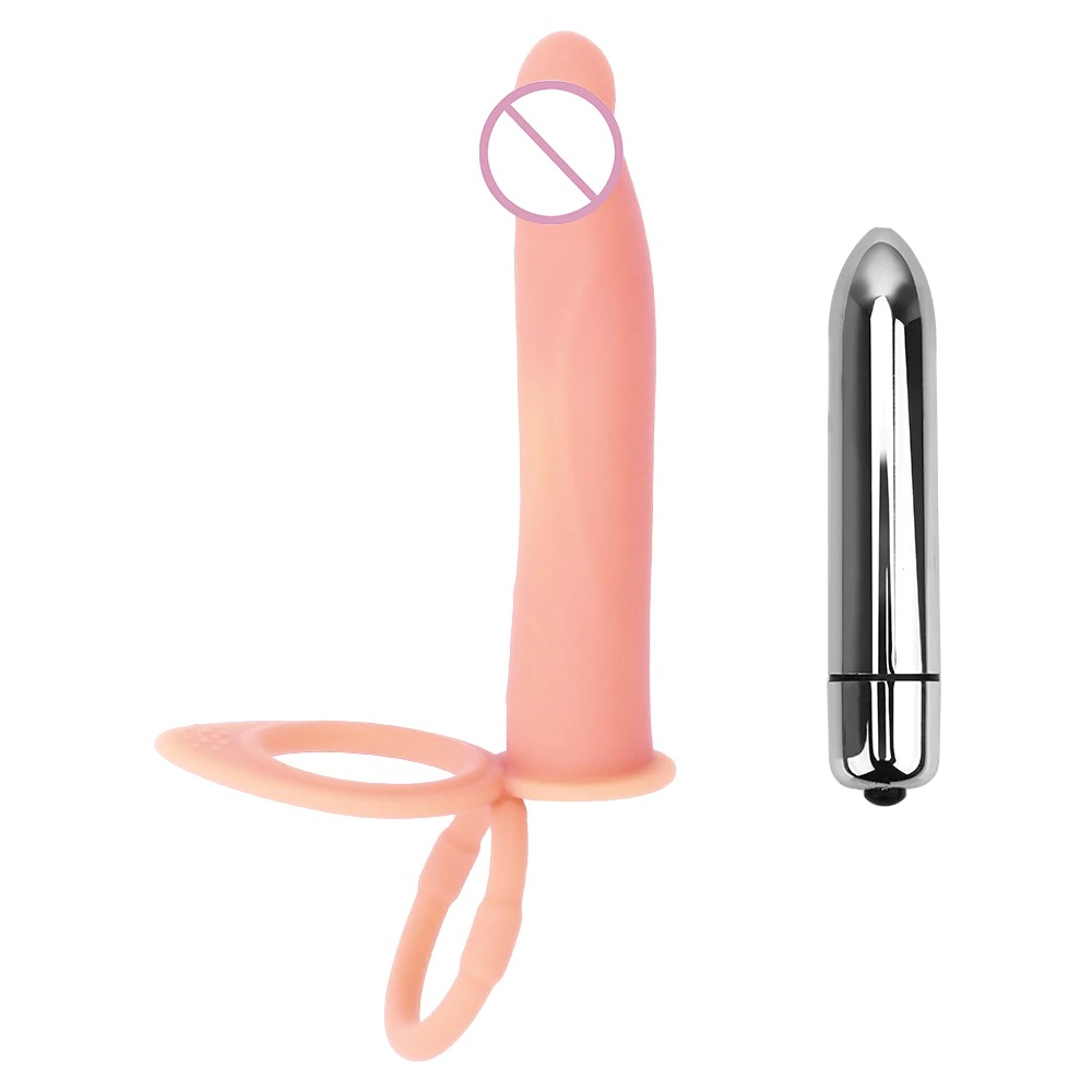 Male Strap-On Dildo with Bullet Vibrator / Double Penetration Dildo for Adult - EVE's SECRETS