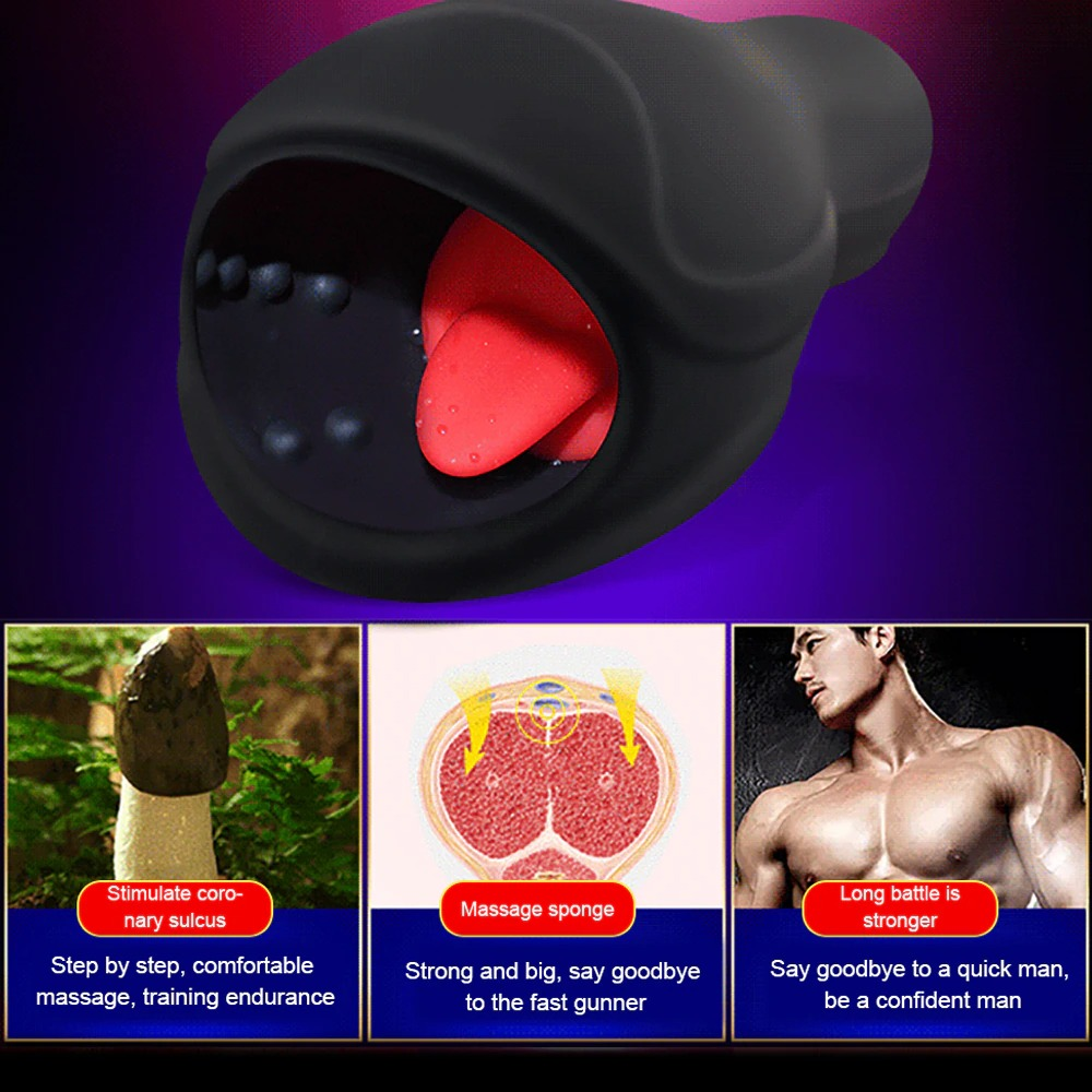 Male Vibrator with 6 Modes Tongue Licking / Adult Sex Toy Penis Head Stimulator - EVE's SECRETS