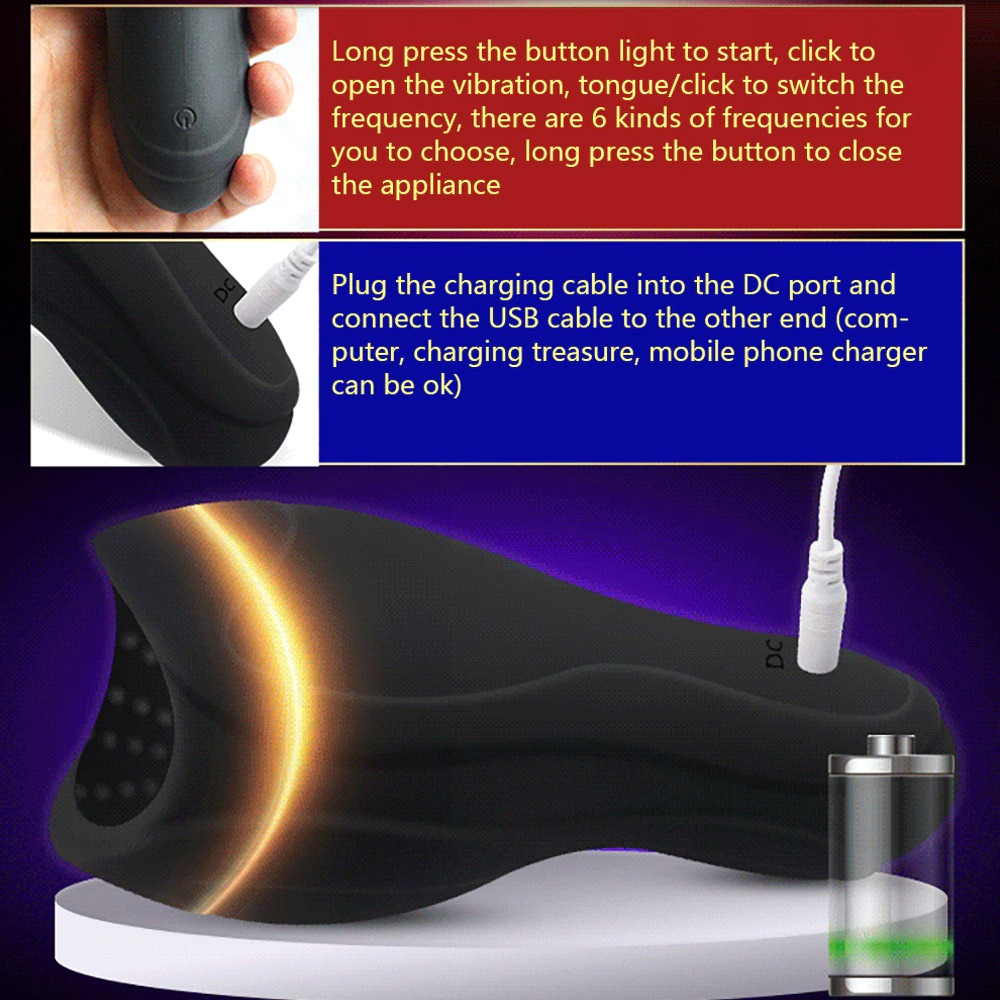 Male Vibrator with 6 Modes Tongue Licking / Adult Sex Toy Penis Head Stimulator - EVE's SECRETS