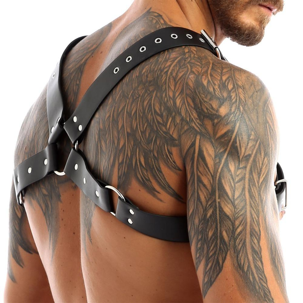 Men Body Chest Harness Bondage / Faux Leather Shoulder Half Harness for Men - EVE's SECRETS