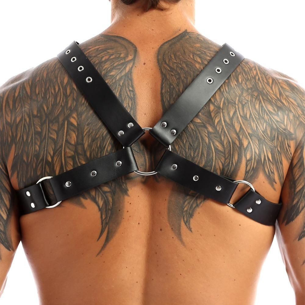 Men Body Chest Harness Bondage / Faux Leather Shoulder Half Harness for Men - EVE's SECRETS