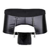 Men Lingerie Faux Leather Panties with Zippers / Open Pouch Boxer Shorts for Men - EVE's SECRETS