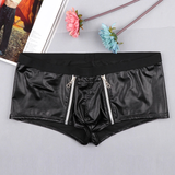 Men Lingerie Faux Leather Panties with Zippers / Open Pouch Boxer Shorts for Men - EVE's SECRETS