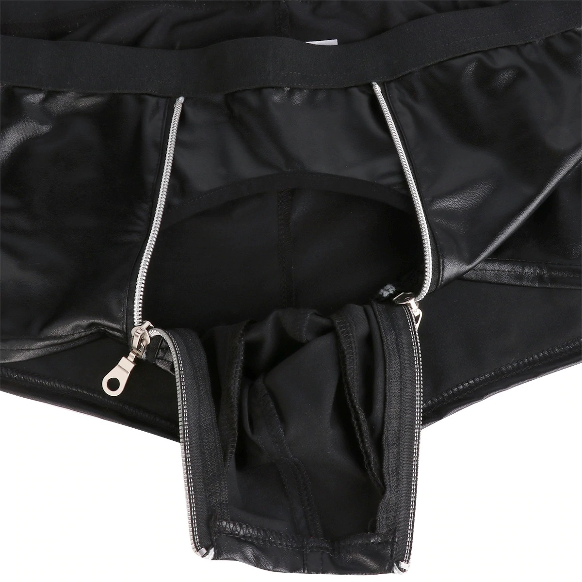 Men Lingerie Faux Leather Panties with Zippers / Open Pouch Boxer Shorts for Men - EVE's SECRETS