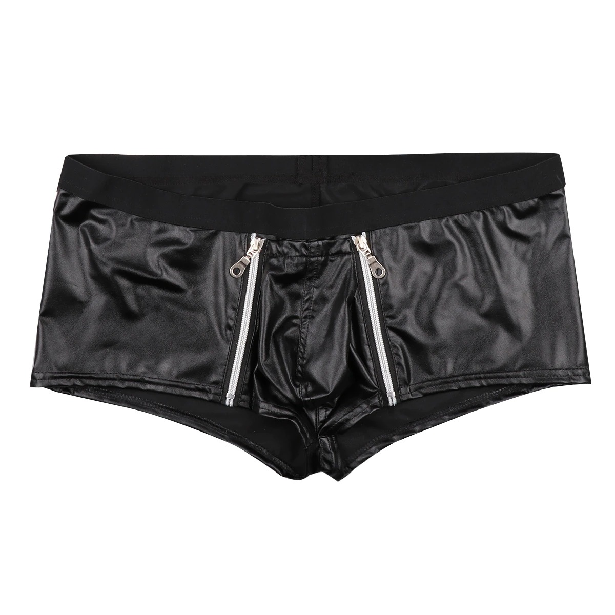 Men Lingerie Faux Leather Panties with Zippers / Open Pouch Boxer Shorts for Men - EVE's SECRETS