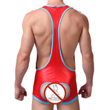Men's Back Open PU Leather Jumpsuits / Sexy Open Butt Pouch Bodysuits / Wrestling Singlet Lingerie - EVE's SECRETS