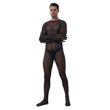 Men's Black Mesh Bodysuit / Male Sexy Skinny Underwear with Zipper Crotch - EVE's SECRETS
