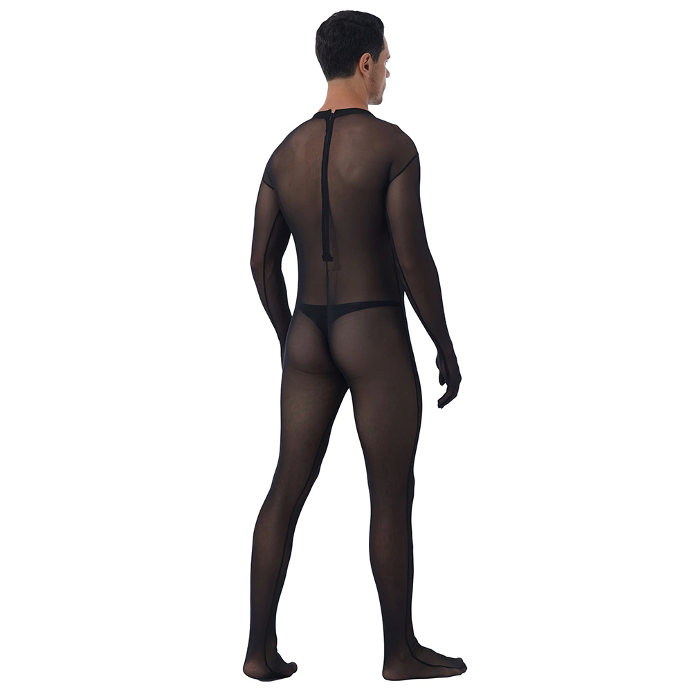 Men's Black Mesh Bodysuit / Male Sexy Skinny Underwear with Zipper Crotch - EVE's SECRETS