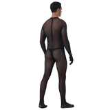 Men's Black Mesh Bodysuit / Male Sexy Skinny Underwear with Zipper Crotch - EVE's SECRETS