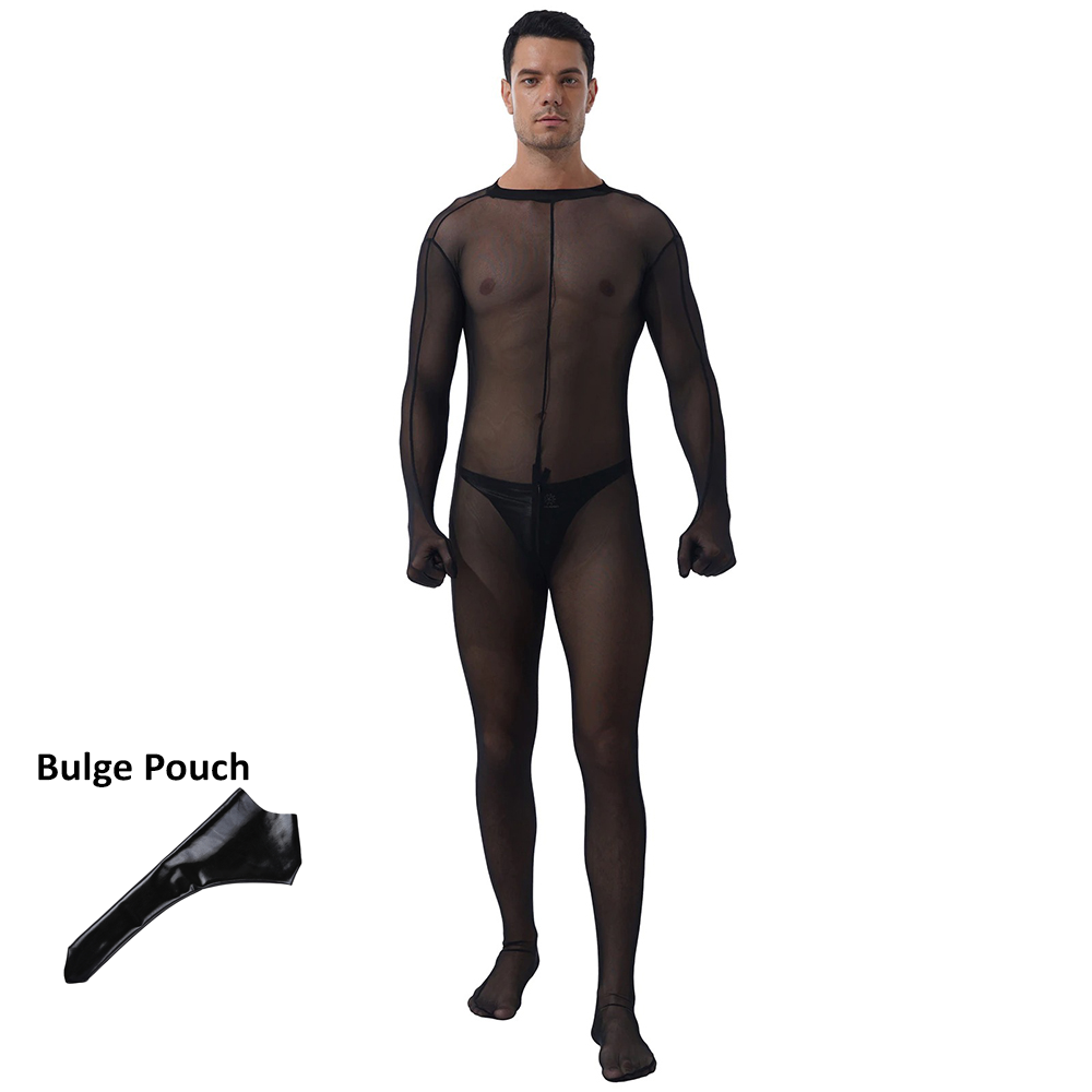 Men's Black Mesh Bodysuit / Male Sexy Skinny Underwear with Zipper Crotch - EVE's SECRETS