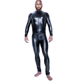 Men's Black Wetlook Erotic Bodysuit / Fetish Faux Leather Wear With Open Crotch - EVE's SECRETS